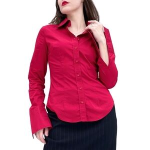 New York & Company Tailored Tight Fit Red Button Down Office Siren Shirt Small